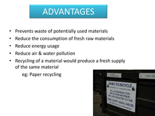 Methods of waste disposal reduce, reuse , recovery, recycle | PPTX