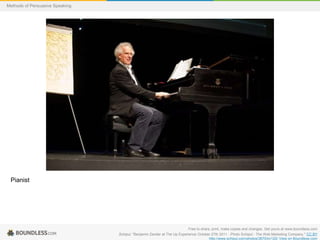Methods of Persuasive Speaking

Pianist

Free to share, print, make copies and changes. Get yours at www.boundless.com
Schipul. "Benjamin Zander at The Up Experience October 27th 2011 - Photo Schipul - The Web Marketing Company." CC BY
http://www.schipul.com/photos/3670/in/122/ View on Boundless.com

 