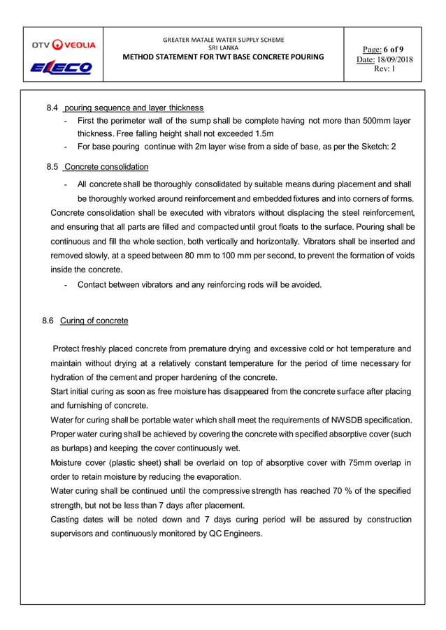 Method statement tank base concrete pouring PDF