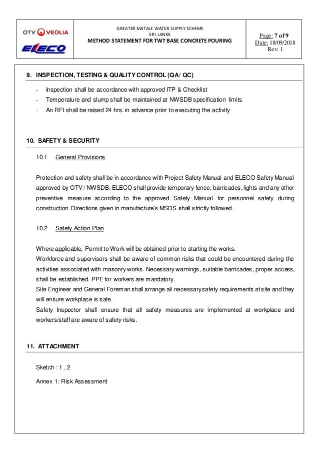 Method Statement Tank Base Concrete Pouring