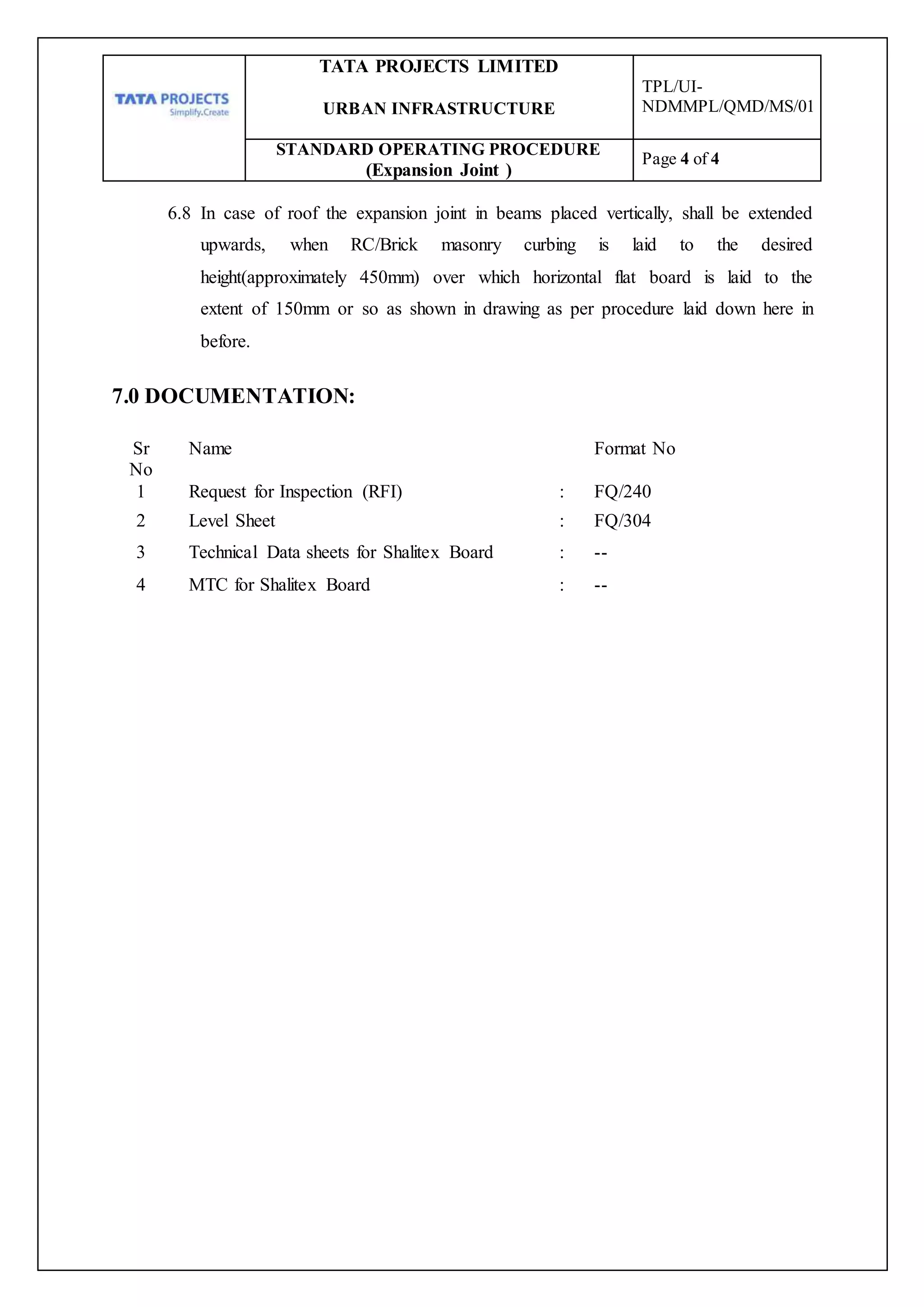 Method statement for expansion joint | DOCX
