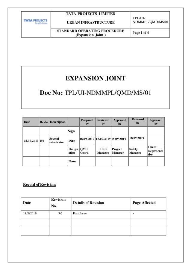 Method statement for expansion joint