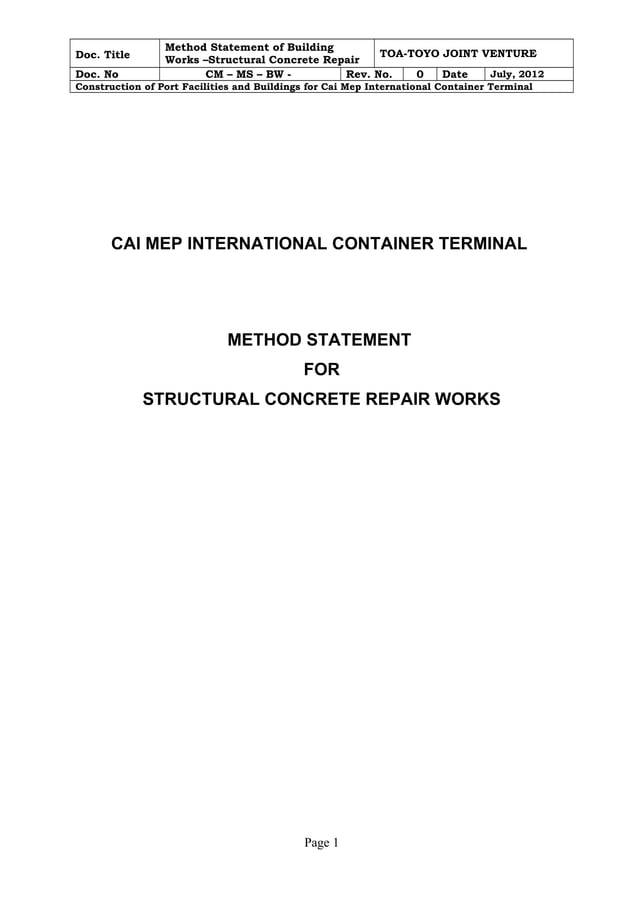 Method statement for structural concrete repair rev.0 PDF