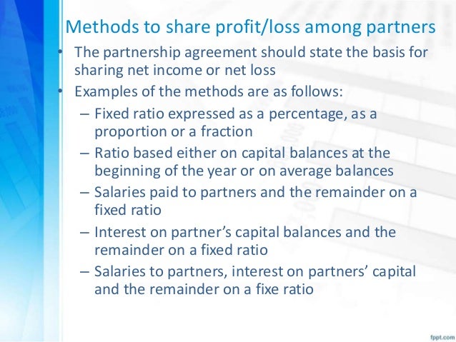 methods to share profit or loss among partners profit and losses