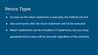 learn java methods with return values | java video... Methods with Return Types for java for java | PDF