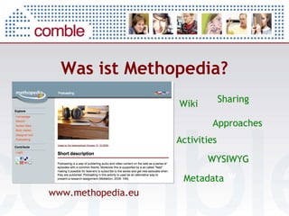Was ist Methopedia? Wiki Activities Approaches Sharing W WYSIWYG Metadata www.methopedia.eu 