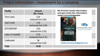 Project Information – Investments by a company
 