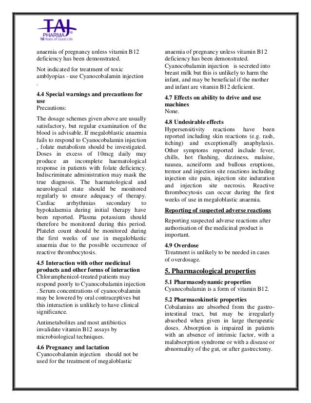 Methyl Cyanocobalamin Injection USP Taj Pharma SmPC