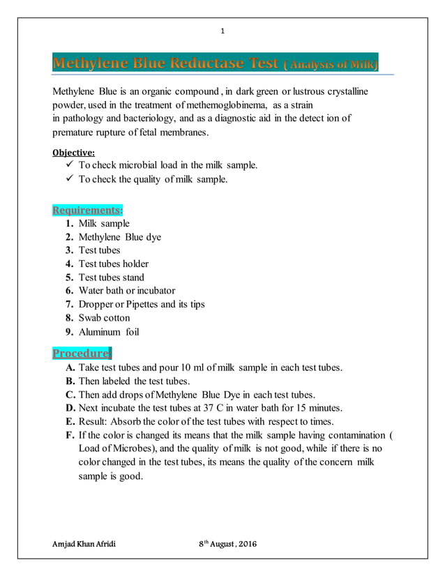 Methylene blue reductase test PDF