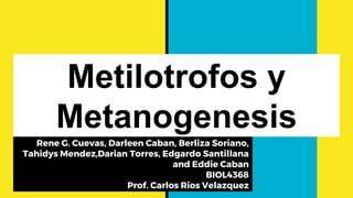 Metilotrofos y
Metanogenesis
Rene G. Cuevas, Darleen Caban, Berliza Soriano,
Tahidys Mendez,Darian Torres, Edgardo Santillana
and Eddie Caban
BIOL4368
Prof. Carlos Rios Velazquez
 