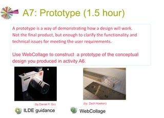 A6: Connect: gather tools and
resources (45 minutes)
1. Think: which patterns do you think could be applied in your case?
(5 minutes)
2. Pair: (20 minutes)
Which parts of the activity should be synchronous, and which
should be asynchronous?
Which tools have the right affordances for your activity?
3. Share: (20 minutes)
Agree as a team which pattern(s) you will use, which stages will be
synchronous and which asynchronous, and where particular tools
and resources will be used.
Patterns Post-its for visualising learning designs
 