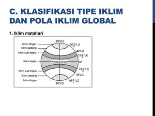 C. KLASIFIKASI TIPE IKLIM
DAN POLA IKLIM GLOBAL
1. Iklim matahari
 