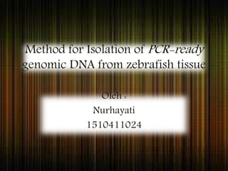 Method for Isolation of PCR-ready
genomic DNA from zebrafish tissue
Oleh :
Nurhayati
1510411024
 