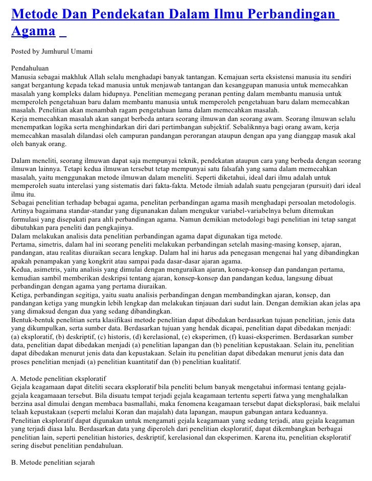 Metode Dan Pendekatan Dalam Ilmu Perbandingan Agama