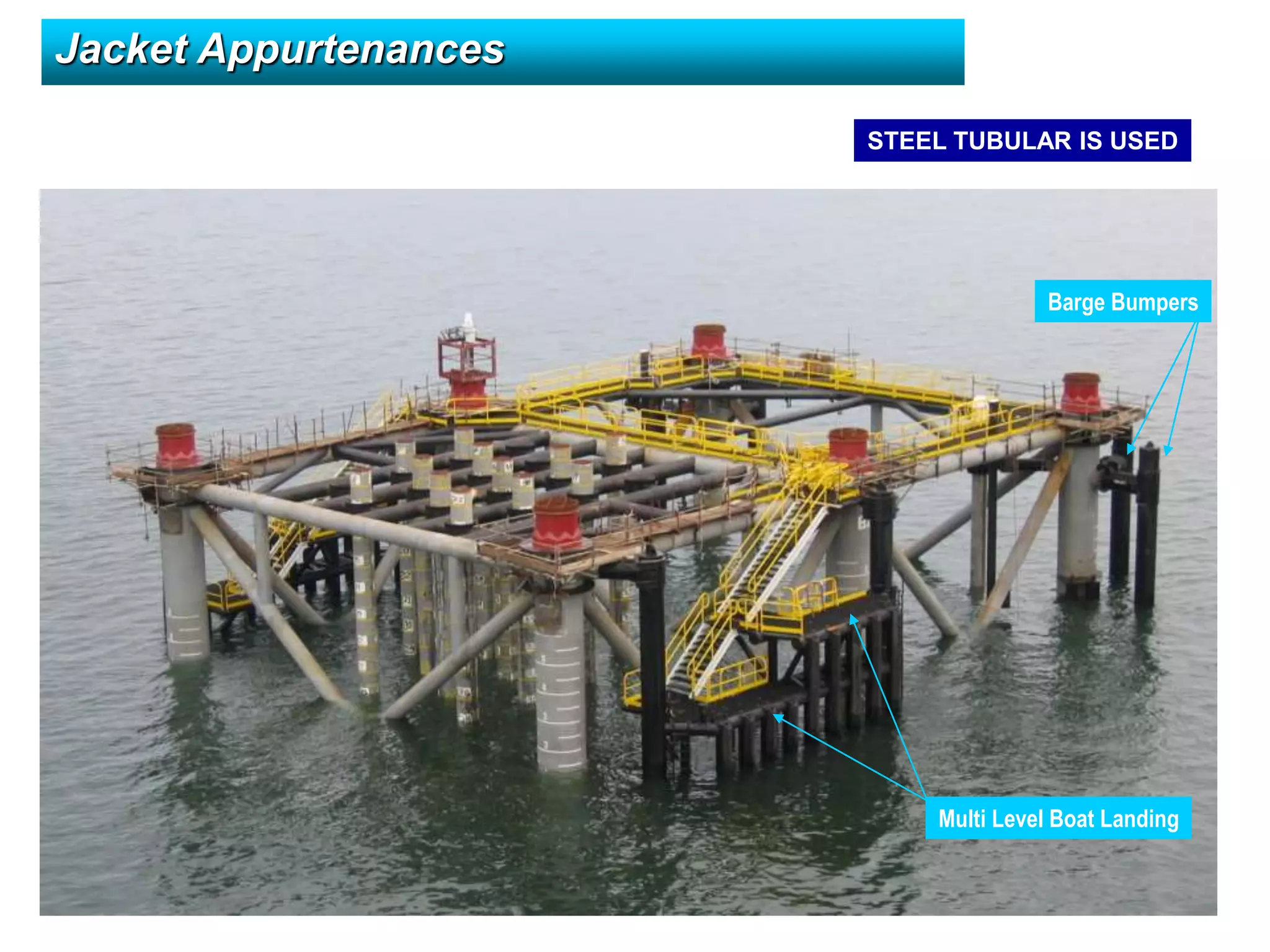 Jacket Appurtenances
Multi Level Boat Landing
Barge Bumpers
STEEL TUBULAR IS USED
 