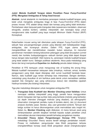 Metode Kualitatif Terapan dalam Penelitian Pasar Fuzzy-Front-End (FFE ...