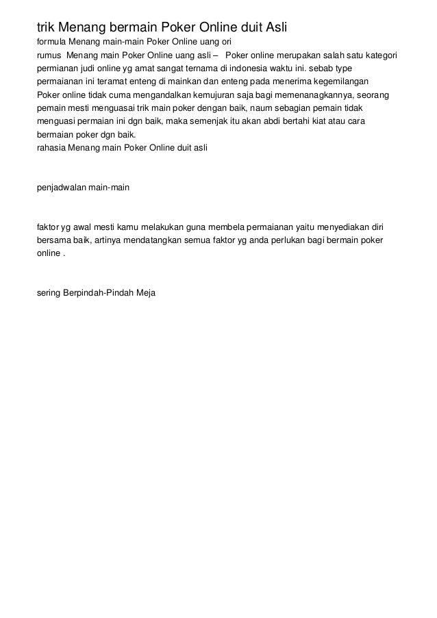 Trik main poker online uang asli tanpa Trik main poker online uang asli tanpa