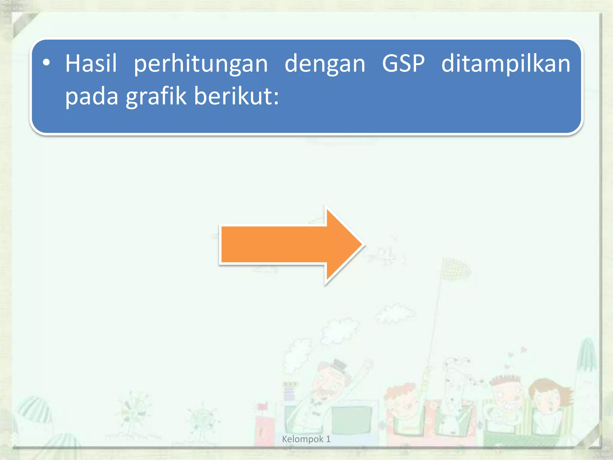 • Hasil perhitungan dengan GSP ditampilkan
  pada grafik berikut:




                   Kelompok 1
 
