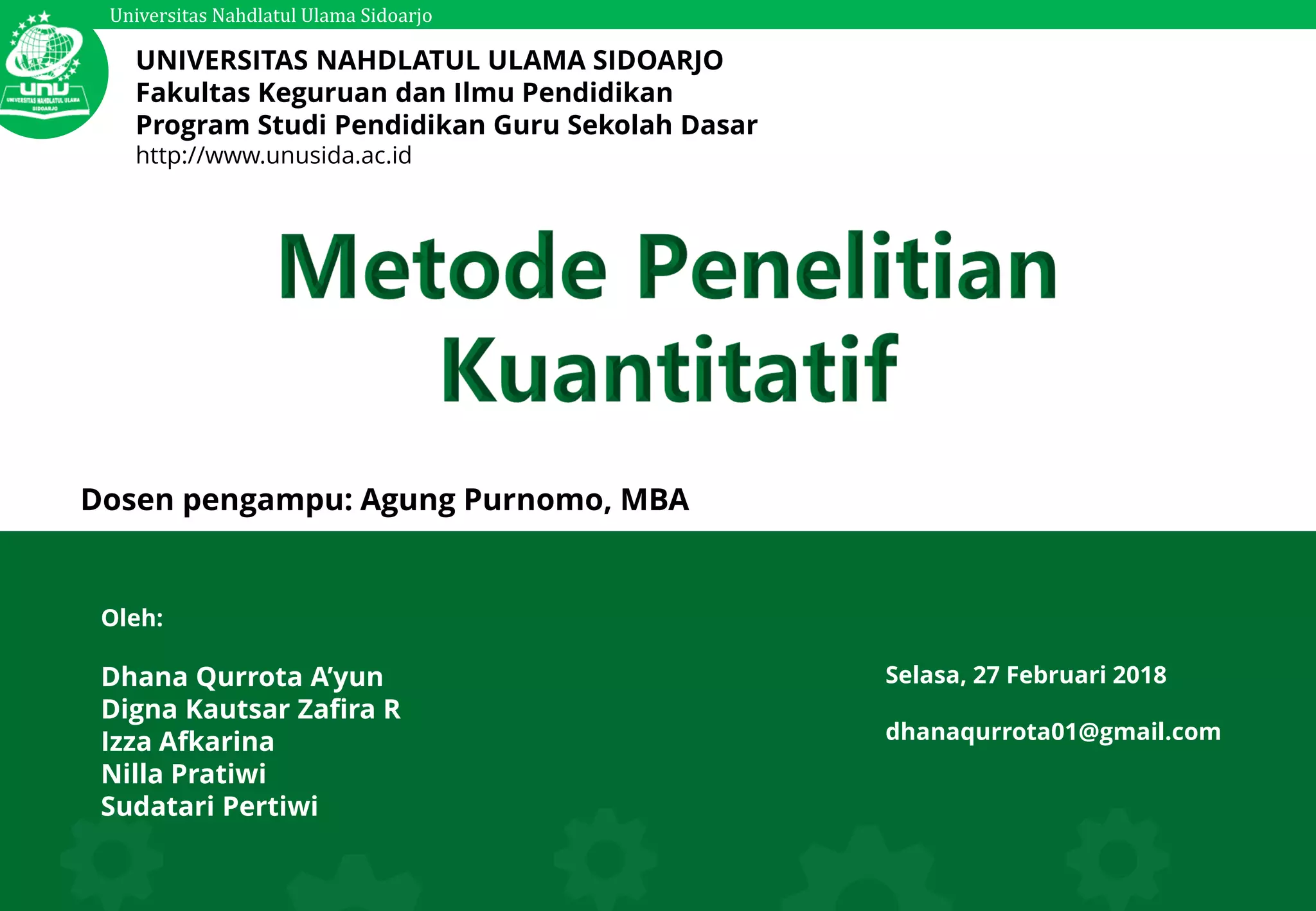 Metode penelitian kuantitatif pgsd 2015 | PPT