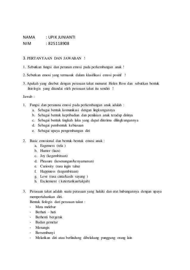 Pertanyaan Tentang Perkembangan Sosial Emosional Anak Usia