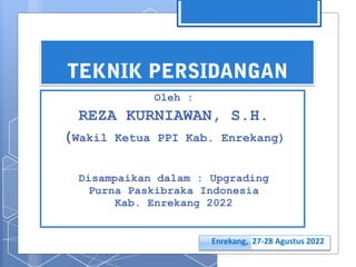 Enrekang, 27-28 Agustus 2022
Oleh :
REZA KURNIAWAN, S.H.
(Wakil Ketua PPI Kab. Enrekang)
Disampaikan dalam : Upgrading
Purna Paskibraka Indonesia
Kab. Enrekang 2022
 