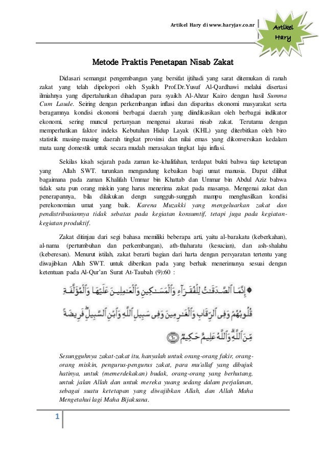 Metode Praktis Penetapan Nisab Zakat