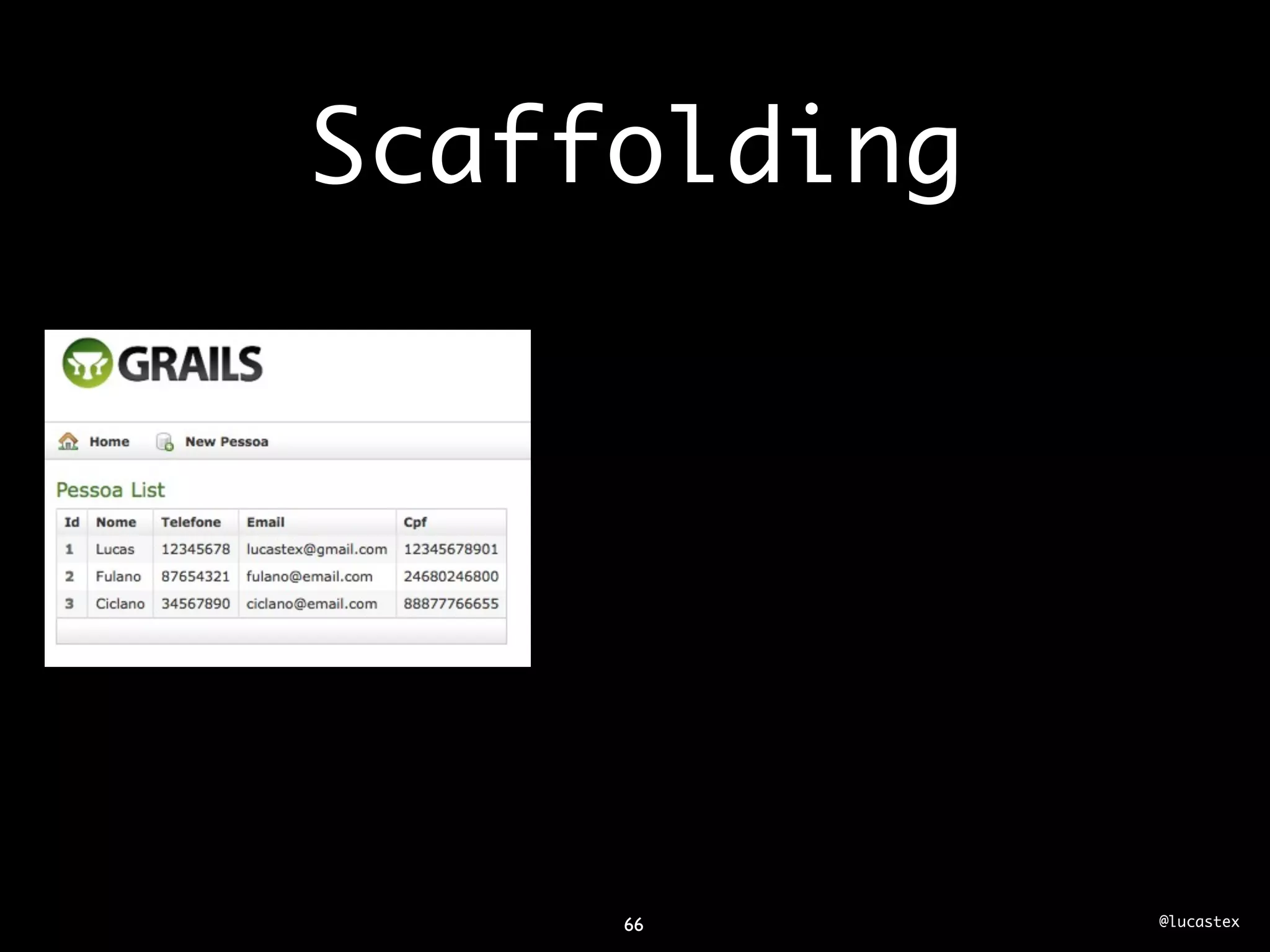 Scaffolding




     66       @lucastex
 