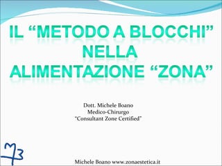 Dott. Michele Boano Medico-Chirurgo “ Consultant Zone Certified” Michele Boano www.zonaestetica.it 