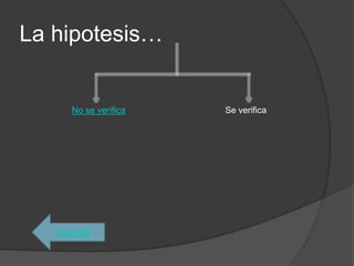 La hipotesis…
No se verifica Se verifica
VOLVER
 