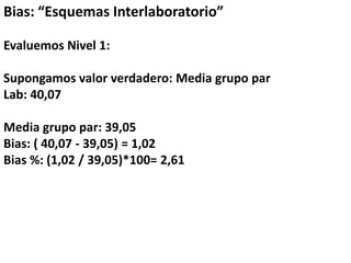 Bias: “Esquemas Interlaboratorio”
Evaluemos Nivel 1:

Supongamos valor verdadero: Media Acumulada
del laboratorio

Lab: 40...