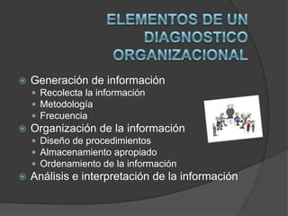 ELEMENTOS DE UN DIAGNOSTICO ORGANIZACIONALGeneración de información