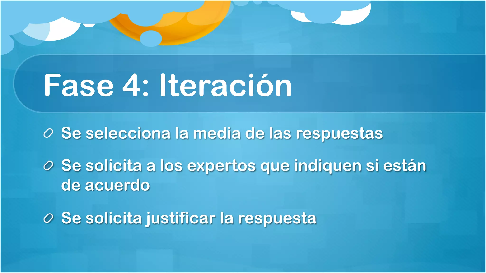 Fase 3: Expertos
Se debe definir un perfil y seleccionar un conjunto de
expertos que tengan conocimientos y disponibilidad.
Deben ser anónimos e independientes para evitar el
efecto líder.
Método Delphi, Yesith Valencia MsC 10
 