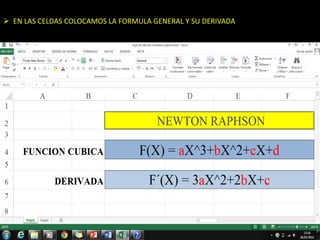  EN LAS CELDAS COLOCAMOS LA FORMULA GENERAL Y SU DERIVADA 
 