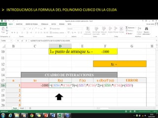  INTRODUCIMOS LA FORMULA DEL POLINOMIO CUBICO EN LA CELDA 
 