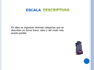 En ellas se organizan diversas categorías que se
describen en forma breve, clara y del modo más
exacto posible.
 