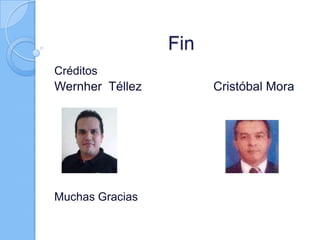 Fin
Créditos
Wernher Téllez Cristóbal Mora
Muchas Gracias
 