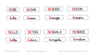 BEBE BEICONBESUGO
BETÚN
BESAR
BELLO BENGALA BENDICE
bello
METODO GLOBAL, LETRA “B“ HABLA-M cortes0alba.blogspot.com.es Belén Caro, Natalia Cortés , Lourdes García y José A. Mora
bebe beiconbesugobesar
betún bengala bendice
 