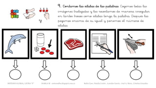 9. Contamos las sílabas de las palabras. Cogemos todas las
imágenes trabajadas y las recortamos de manera irregular
en tantos trozos como sílabas tenga la palabra. Después las
pegamos encima de su igual y ponemos el número de
sílabas.
y
METODO GLOBAL, LETRA “F” HABLA-M cortes0alba.blogspot.com.es Belén Caro, Natalia Cortés , Lourdes García , José A. Mora , Cristina González
 