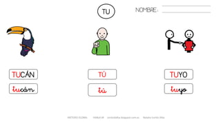 TU
TUCÁN
tucán
TÚ
tú
TUYO
tuyo
METODO GLOBAL HABLA-M cortes0alba.blogspot.com.es Natalia Cortés Alba
NOMBRE:
 