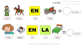 METODO GLOBAL cortes0alba.blogspot.com.es Natalia Cortés Alba
LA
EN
EN
MAMÁ MONTA MOTOEN
MARTA DUERME CAMAEN LA
NOMBRE:
PALABRAS
PALABRAS
 