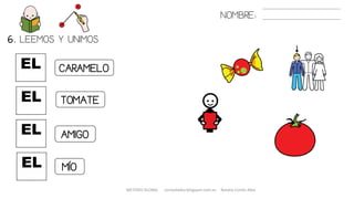 EL
6. LEEMOS Y UNIMOS.
EL
EL
CARAMELO
AMIGO
TOMATE
NOMBRE:
EL MÍO
METODO GLOBAL cortes0alba.blogspot.com.es Natalia Cortés Alba
 