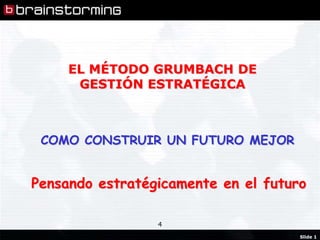 Slide 1
4
EL MÉTODO GRUMBACH DE
GESTIÓN ESTRATÉGICA
COMO CONSTRUIR UN FUTURO MEJOR
Pensando estratégicamente en el futuro
 