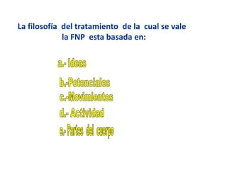 La filosofía del tratamiento de la cual se vale
la FNP esta basada en:
 