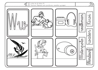 Libro de la letra W.
Técnica: Repasar con pinturas, recortar y pegar
WwWw
KiwiKiwiwaterwater
 