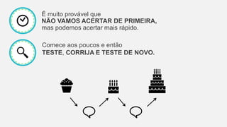 É muito provável que
NÃO VAMOS ACERTAR DE PRIMEIRA,
mas podemos acertar mais rápido.
Comece aos poucos e então
TESTE, CORRIJA E TESTE DE NOVO.
 
