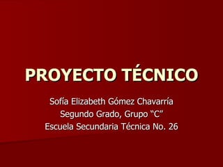 PROYECTO TÉCNICO Sofía Elizabeth Gómez Chavarría Segundo Grado, Grupo “C” Escuela Secundaria Técnica No. 26 