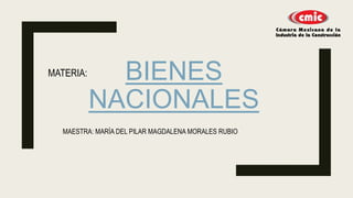 BIENES
NACIONALES
MAESTRA: MARÍA DEL PILAR MAGDALENA MORALES RUBIO
MATERIA:
 