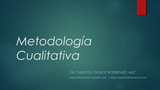 Metodología
Cualitativa
DR. CARLOS E. GODOY RODRÍGUEZ, MSC.
http://docentecurador.com | http://aprendedurismo.com
 
