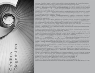 Créditos
Diagnóstico
Portada. Francisco Valerio Trujillo. (Desconocido) Pexels. Recuperado de https://www.pexels.-
com/es-es/foto/fotograﬁa-de-angulo-bajo-de-ediﬁcios-de-hormigon-1824392/
Imagen 1.1 Open Street Map. (2021) City Roads. Recuperado de https://anvaka.github.io/city-roads/
Imagen 1.2. Autor desconocido. (2019) Terrazas para escapar en el centro histórico en estos días de
sol. Recuperado de https://mxcity.mx/2018/11/8-terrazas-para-escapar-en-el-cen-
tro-historico-en-estos-dias-de-sol/
Imagen 1.3. Cruz, D. (2019) Clásicos de Arquitectura: Torre Latinoamericana / Augusto H. Álvarez.
Recuperado de https://www.archdaily.mx/mx/NkOl9kQ9wI/clasicos-de-arquitectu-
ra-torre-latinoamericana-augusto-h-alvarez
Imagen 1.4. Arditti + RDT Architects. (2019) Museo Memoria y Tolerancia / Arditti + RDT Architects.
Recuperado de https://www.archdaily.mx/mx/02-59649/museo-memoria-y-toleran-
cia-ardittirdt-arquitectos/
Imagen 1 . 5. Ortiz V. (2017) Barrio Alameda en un ediﬁcio viejo se esconde un increíble centro
comercial. Recuperado de https://www.publimetro.com.mx/mx/estilo-vida/2017/06/06/ba-
rrio-alameda-en-un-viejo-ediﬁcio-se-esconde-un-increible-centro-comercial.html
Imagen 1 . 6 . Autor desconocido. (2018) Ediﬁcio Hilton Mexico City Reforma. Recuperado de
https://es.wikiarquitectura.com/ediﬁcio/hilton-mexico-city-reforma/
Imagen 1.7. Hernández, A. (2020) Casa de los azulejos. Recuperado de https://www.viajabonito.mx/
-
mexico/casa-de-los-azulejos/
Imagen 1.8. Autor desconocido. (2020) Teatro Hidalgo "Ignacio Retes". Recuperado de http://www.
-
teatrodelanacion.com.mx/int.php?mod=teatro&id_teatro=12/
Imagen 1.9. Open Street Map. (2021) City Roads. Recuperado de https://anvaka.github.io/city-roads/
Imagen 1 . 10. Desconocido. (2005). Descargar modelo 3D de ciudad. Recuperado de Foro 3D
https://www.foro3d.com/f15/descargar-modelo-3d-de-ciudad-27325.html
Imagen 1.11. Mario Jasso. (2020) La Unión Tepito: organigrama del grupo criminal que controla la
CDMX. Recuperado de https://noticieros.televisa.com/ultimas-noti-
cias/la-union-tepito-organigrama-del-grupo-criminal-que-controla-la-cdmx/
Imagen 1 . 12. Agencia Hidalguense. (2020) Encharcamientos, inundaciones, caídas de bardas y
árboles y hasta un deslave provocaron las lluvias en la zona metropolitana de Pachuca. Recupe-
rado de https://agendahidalguense.com/2020/05/07/encharcamientos-inun-
daciones-caidas-de-bardas-y-arboles-y-hasta-un-deslave-provocaron-las-lluvias-en-la-zona-me
tropolitana-de-pachuca/
Imagen 1 . 13. El Sol de Hidalgo. (2019) Llevan a cabo 'Liga Grafﬁti' en Pachuca. Recuperado de
https://www.elsoldehidalgo.com.mx/local/llevan-a-cabo-liga-grafﬁti-en-pachuca-2952162.html
Imagen 1 . 14. Ruy Cuevas Torres (2014) La Maestranza. Recuperado de https://metascopios.wor
-
dpress.com/2014/03/26/la-maestranza/
Imagen 1.15. Infobae (2019) México, el país con más perros callejeros en América Latina, aumenta
20 % anual. Recuperado de https://www.infobae.com/america/mexico/2019/05/08/mexi-
co-el-pais-con-mas-perros-callejeros-en-america-latina-aumenta-20-anual/
-
-
-
Imagen 1.17
Imagen1.16. Francisco MaríaOrlova. (Desconocido) Pexels. Recuperado de
https://www.pexels.com/es-es/foto/ligero-vuelo-creativo-azul-4947853/
Imagen1.17. Francisco EnricCruzLópez. (Desconocido) Pexels. Recuperado de
https://www.pexels.com/es-es/foto/foto-en-escala-de-grises-del-ediﬁcio-de-gran-altura-6272256/
 