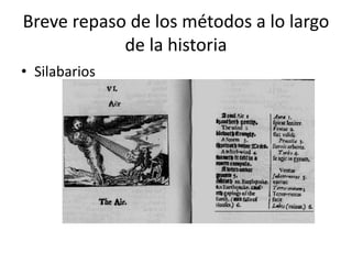 Breve repaso de los métodos a lo largo
de la historia
• Silabarios
 